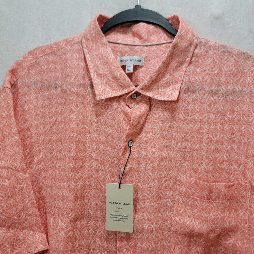 NWT Peter Millar Crown Sandblast 100% Linen Short Sleeve Men Shirt XXL Clay Rose